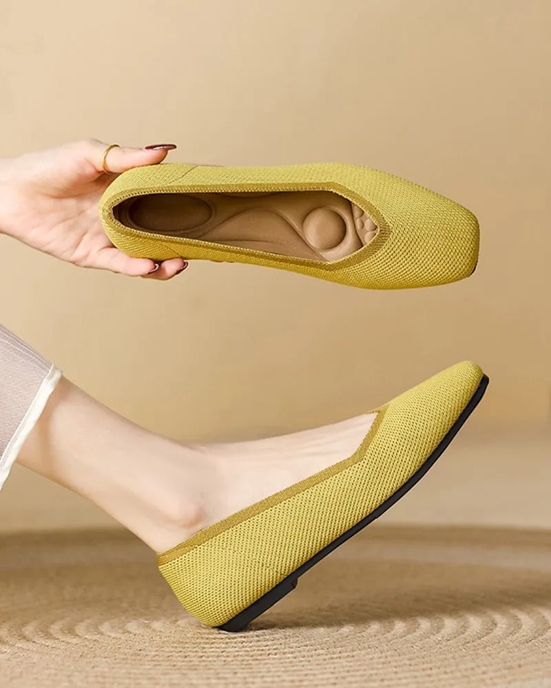 Square Toe Shallow Fly Knit Flat Knit Shoes