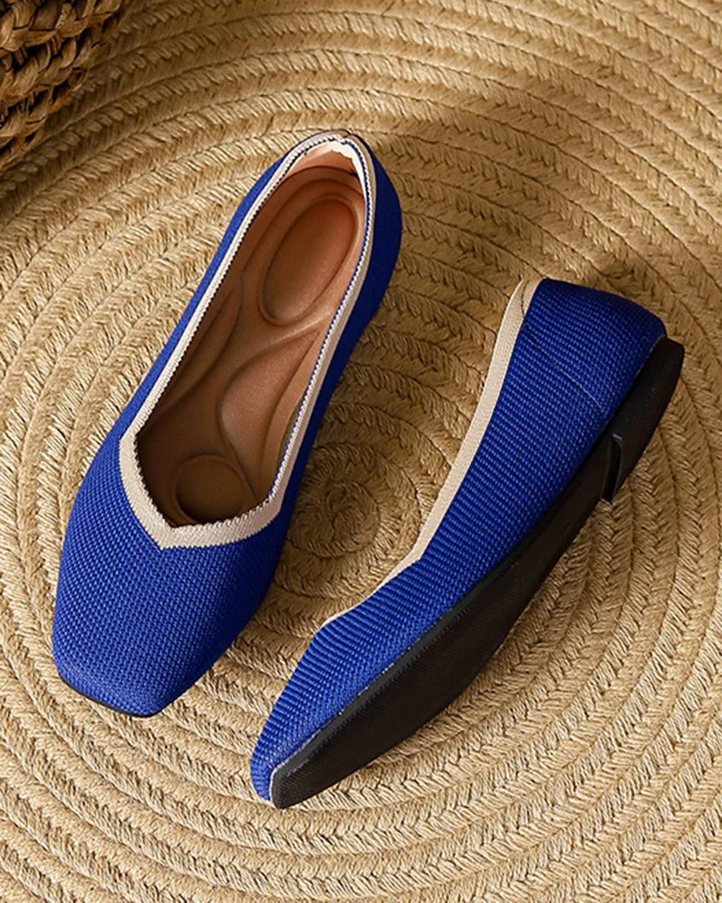 Square Toe Shallow Fly Knit Flat Knit Shoes