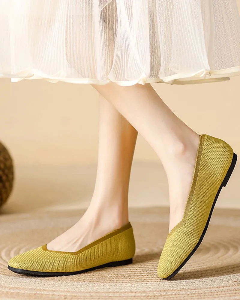 Square Toe Shallow Fly Knit Flat Knit Shoes