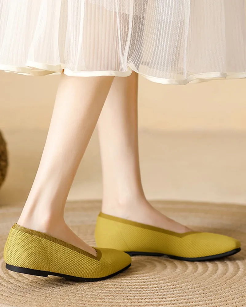 Square Toe Shallow Fly Knit Flat Knit Shoes