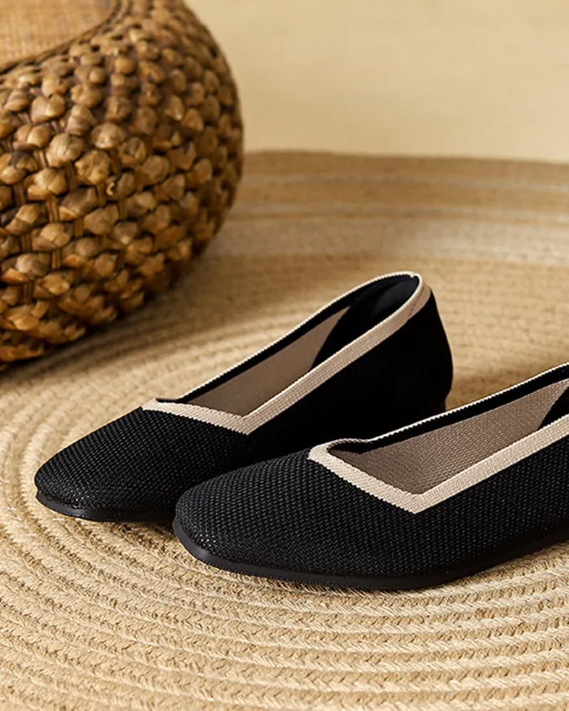 Square Toe Shallow Fly Knit Flat Knit Shoes