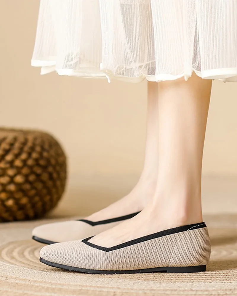 Square Toe Shallow Fly Knit Flat Knit Shoes