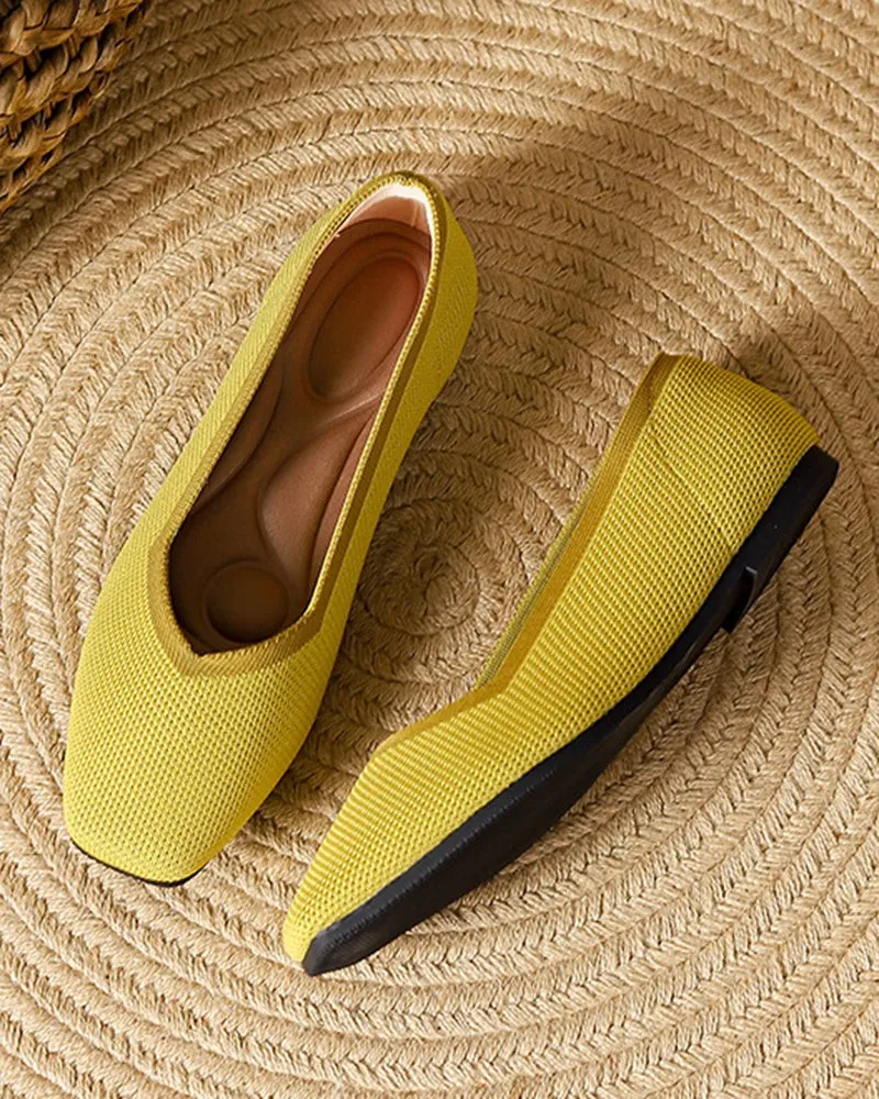 Square Toe Shallow Fly Knit Flat Knit Shoes