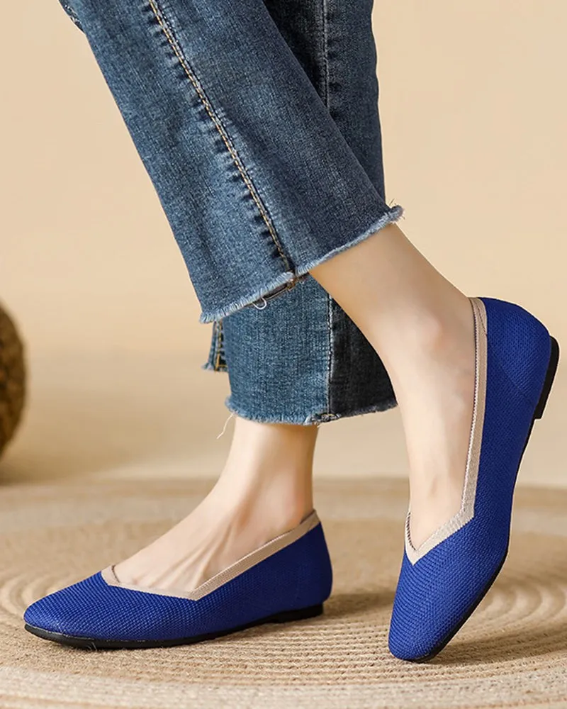 Square Toe Shallow Fly Knit Flat Knit Shoes