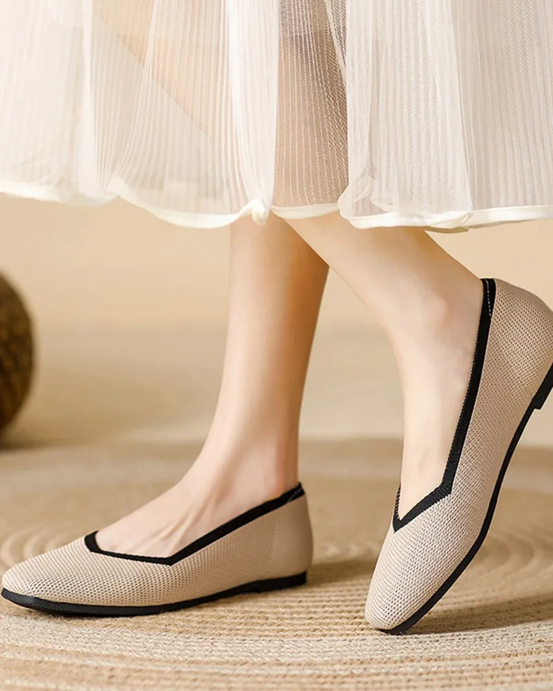 Square Toe Shallow Fly Knit Flat Knit Shoes