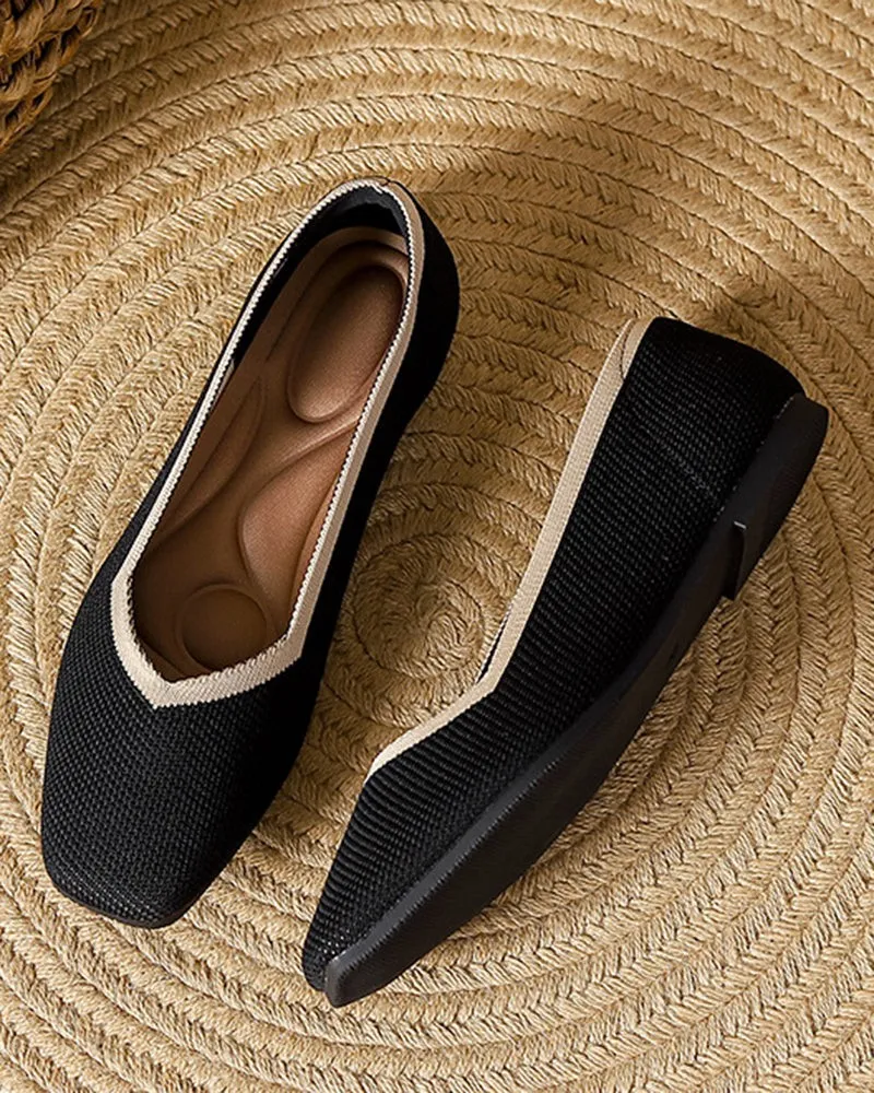 Square Toe Shallow Fly Knit Flat Knit Shoes