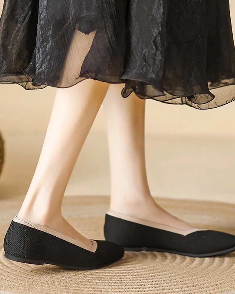 Square Toe Shallow Fly Knit Flat Knit Shoes