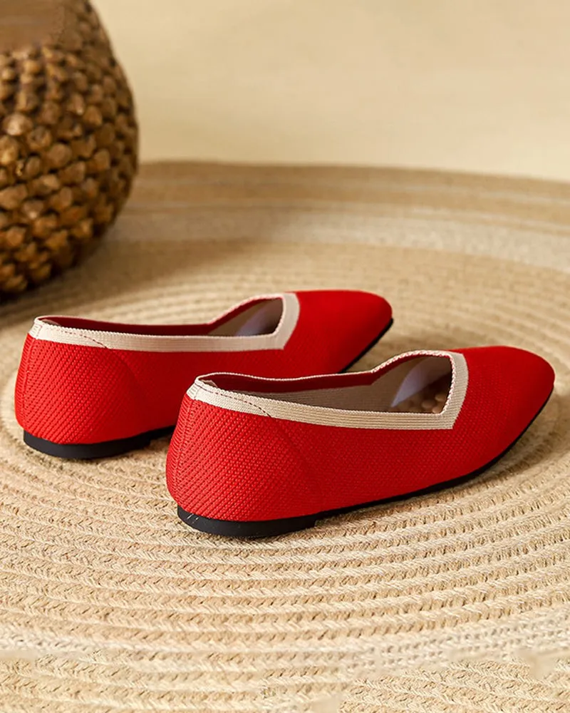 Square Toe Shallow Fly Knit Flat Knit Shoes