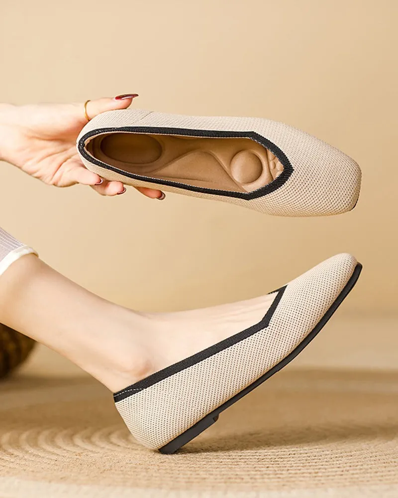Square Toe Shallow Fly Knit Flat Knit Shoes