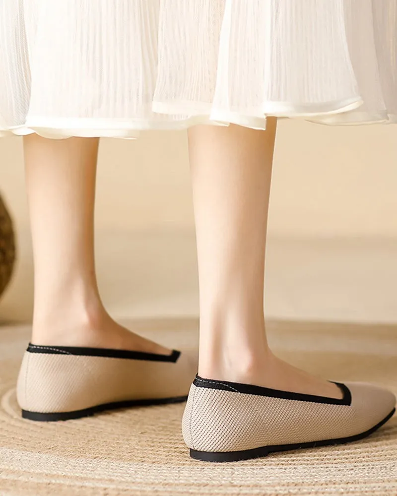 Square Toe Shallow Fly Knit Flat Knit Shoes