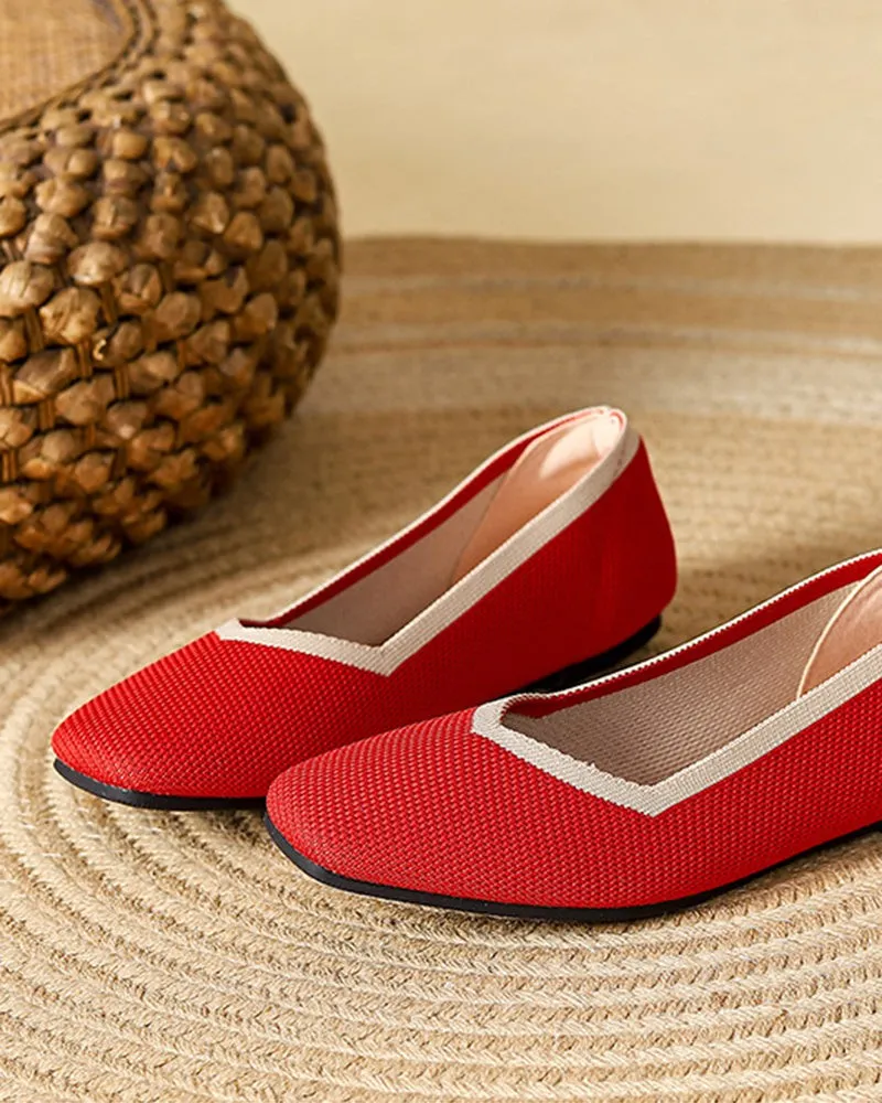 Square Toe Shallow Fly Knit Flat Knit Shoes