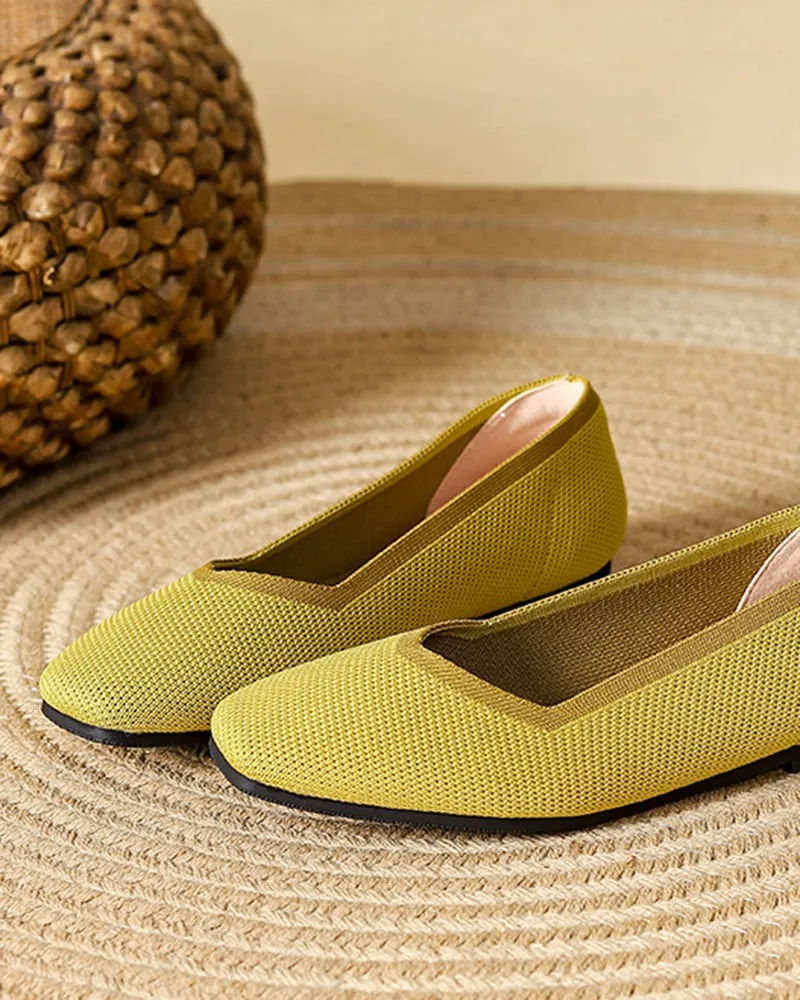 Square Toe Shallow Fly Knit Flat Knit Shoes
