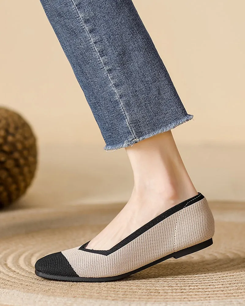 Square Toe Shallow Fly Knit Flat Knit Shoes