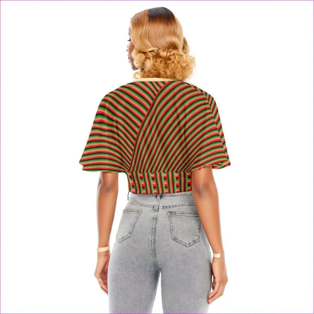 Striped Galore Women's Bat Sleeve Crop Top