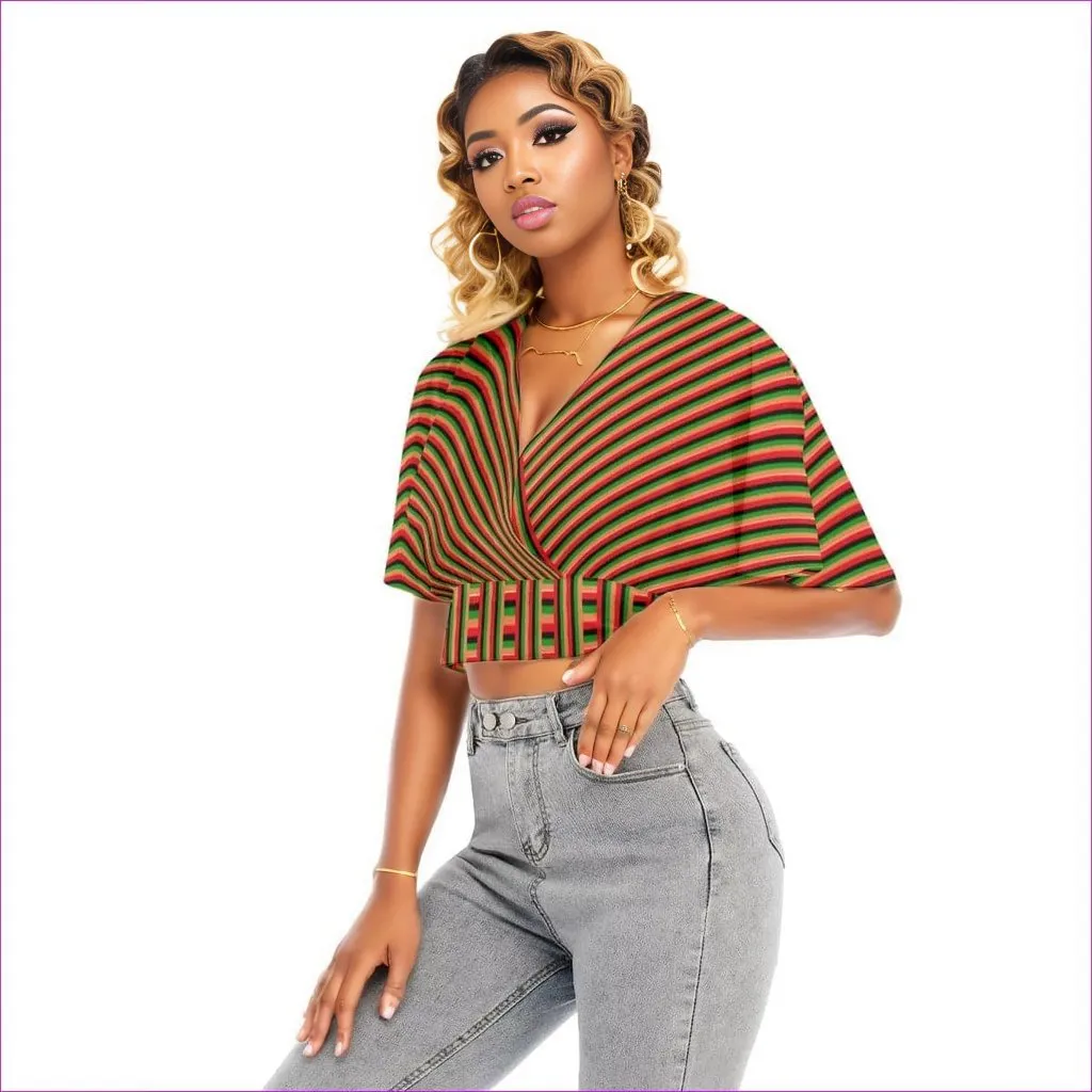 Striped Galore Women's Bat Sleeve Crop Top