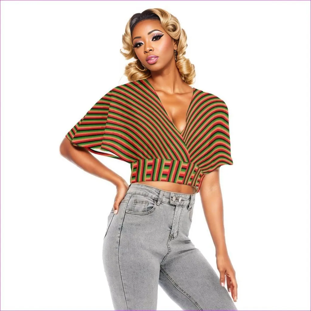 Striped Galore Women's Bat Sleeve Crop Top