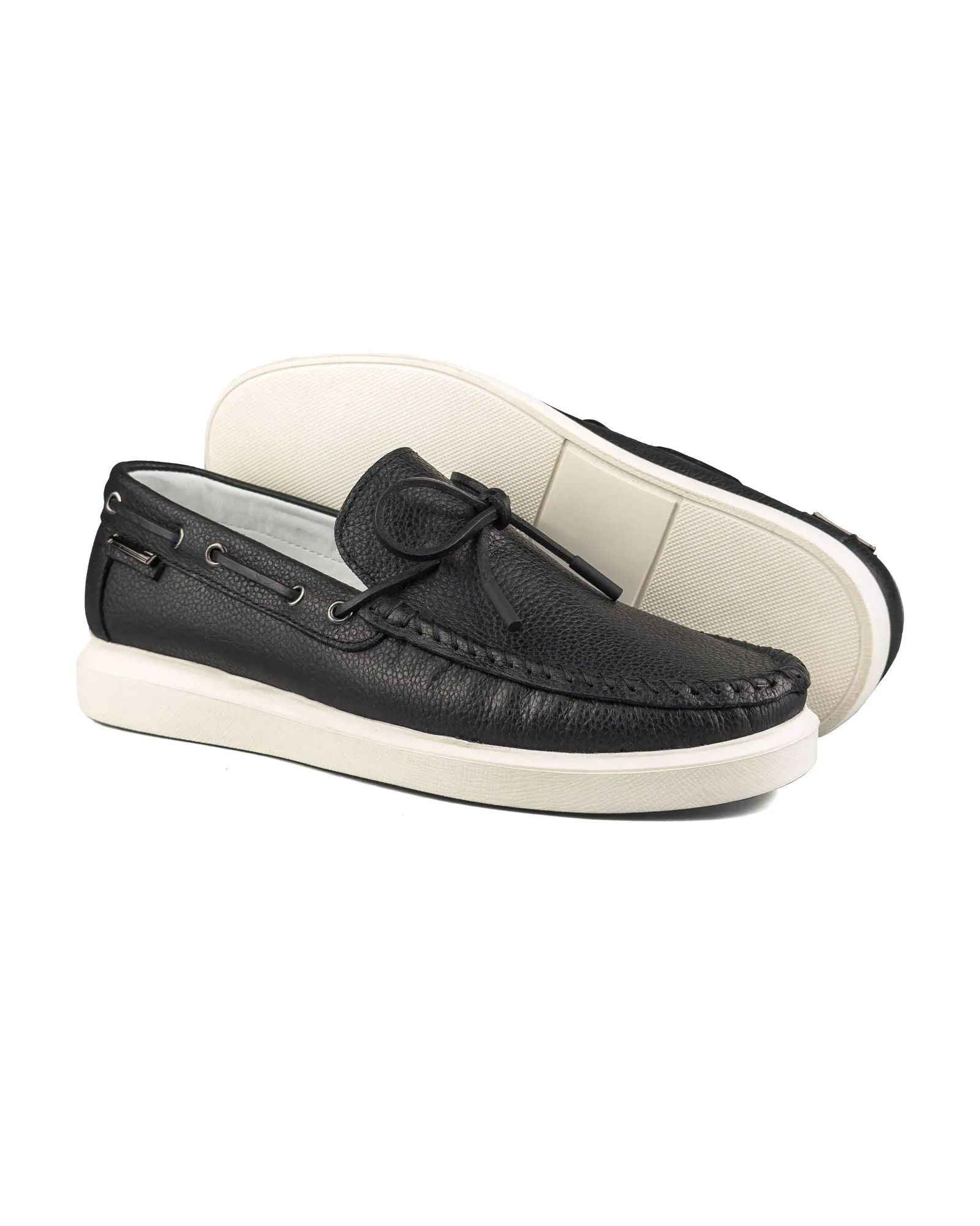 T-Miletos Black Genuine Leather Men's Loafer Shoes
