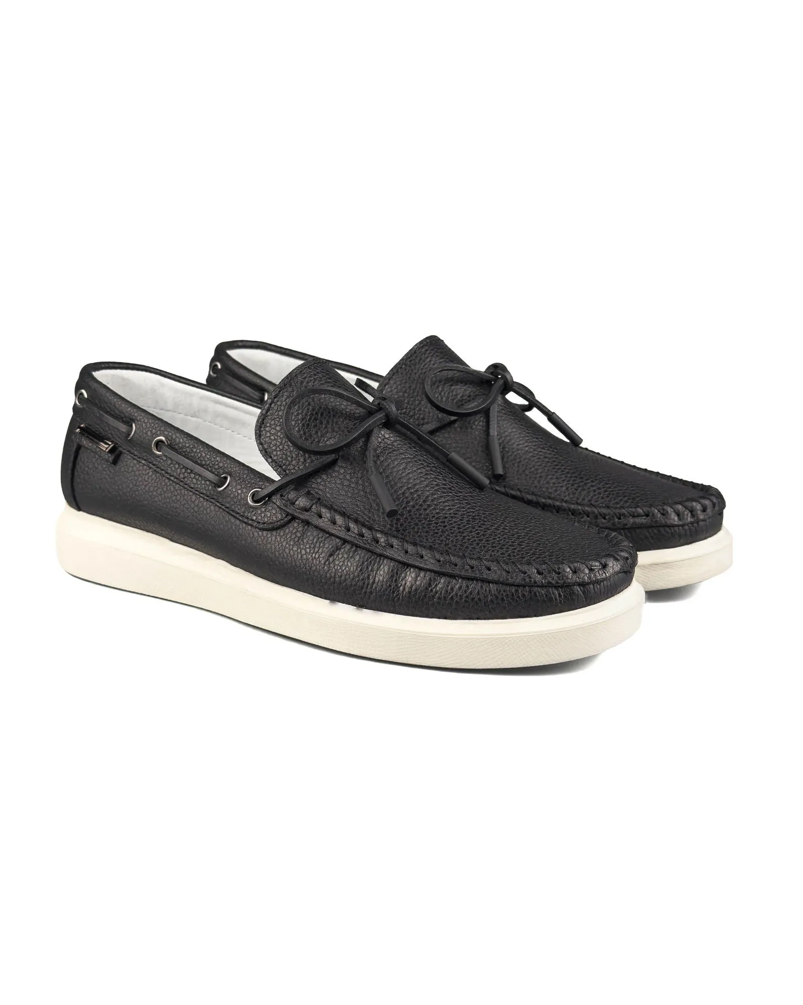 T-Miletos Black Genuine Leather Men's Loafer Shoes