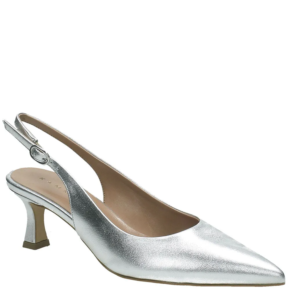 Tacco basso Candice laminato argento