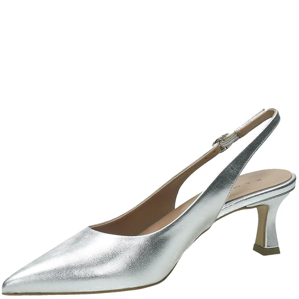 Tacco basso Candice laminato argento