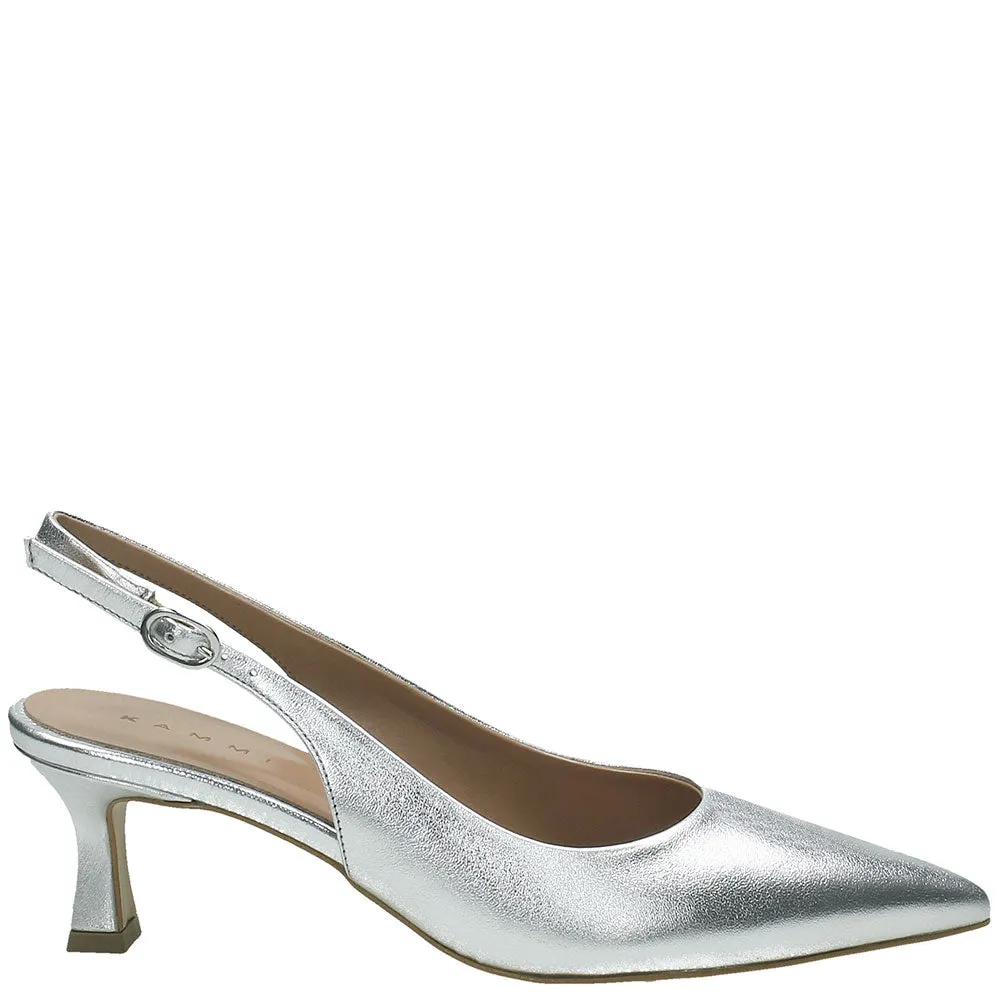Tacco basso Candice laminato argento