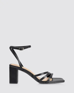 TESSIE HEEL SANDALS BLACK LEATHER