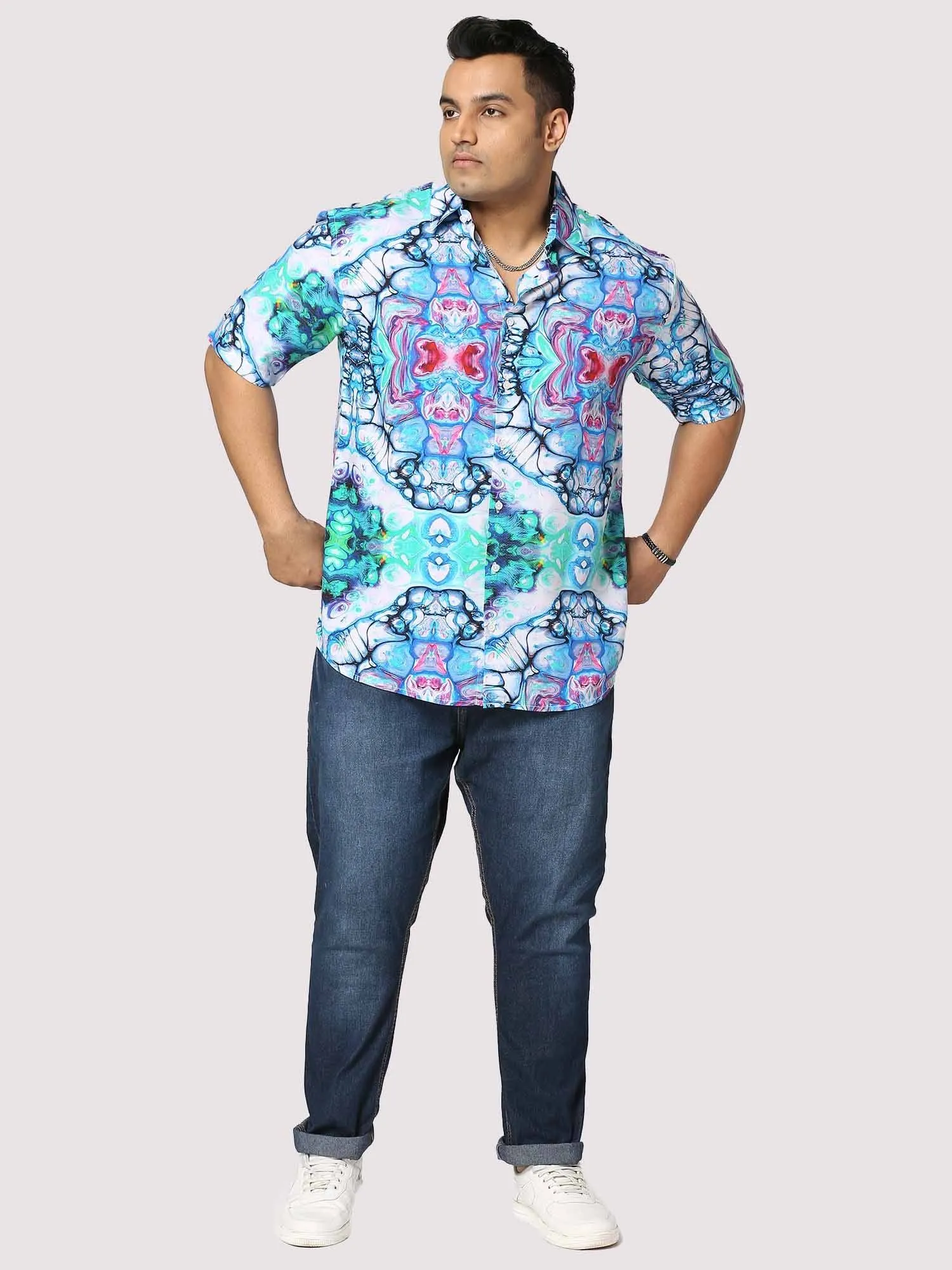 Trance Digital Printed Half Shirt Men's Plus Size