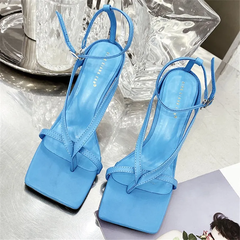 Uniwim Summer Fashion Women 9Cm High Heels Strap Blue Green Sandals Fetish Sandles Lady Stripper Luxury Brand Designer Cross Tie Shoes