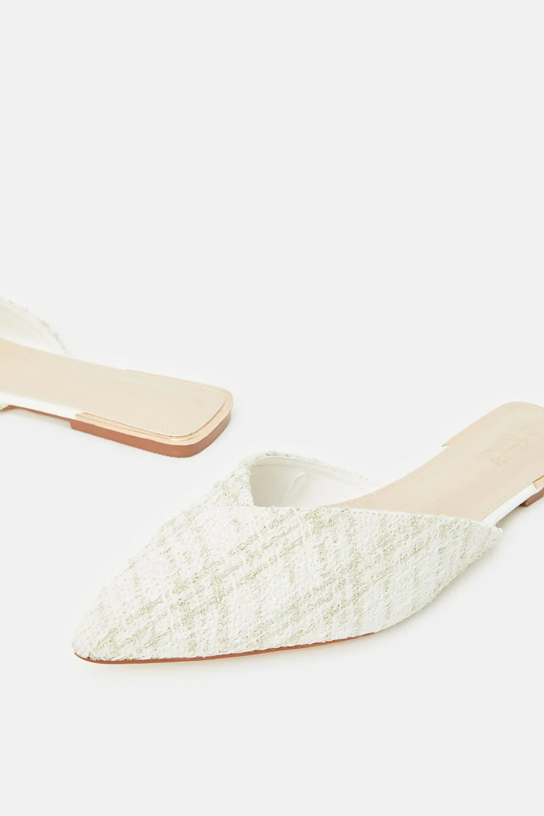 Women White Textured Mule