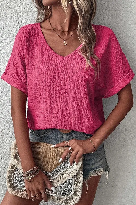 Women's Tops V-Neck Short Sleeve Tees Summer Top